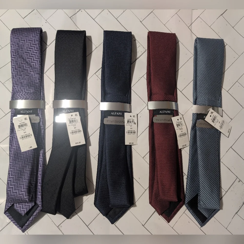 (Bundle)Alfani Purple, Black , Burgundy,Denim And Navy Ties Set. Accessories - Picture 2 of 7